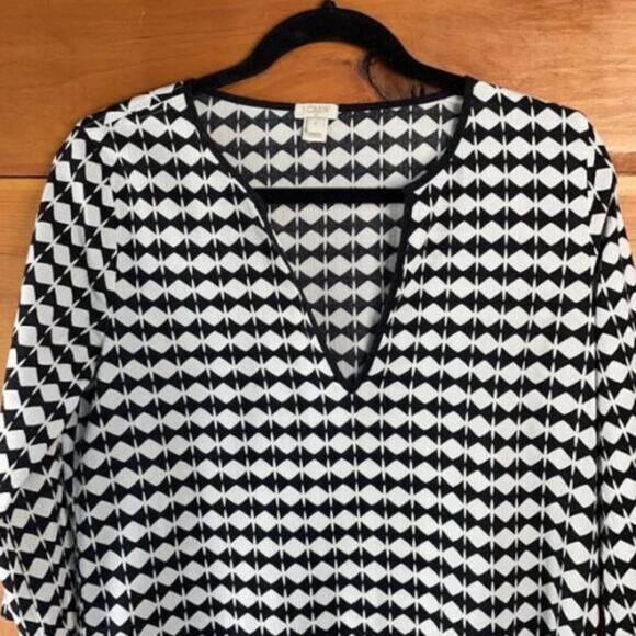 J. Crew Women’s White & Black V-Neck 3/4 Sleeve Pullover Tissue Tunic Top Size S - Picture 3 of 8